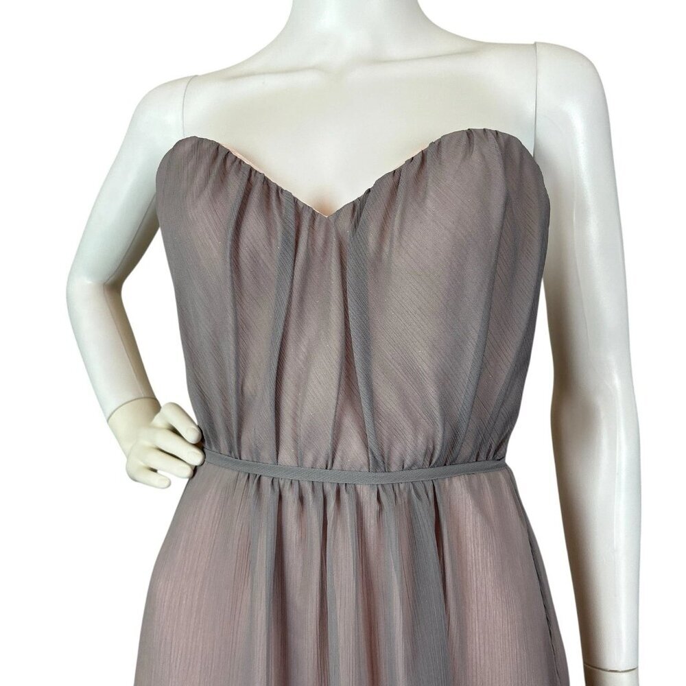 Alvina Valenta Bridesmaids Ruched Chiffon Shimmer Dress Gown Gray Pink Size 4 - Picture 4 of 9